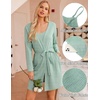 Ekouaer Pajamas for Women Set 3 Piece Soft Waffle Knit Loungewear Outfit(Grey Green)