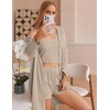 Ekouaer Pajamas for Women Set 3 Piece Soft Waffle Knit Loungewear Outfit(Khaki)