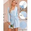 Ekouaer Pajamas for Women Set 3 Piece Soft Waffle Knit Loungewear Outfit(Light Blue)