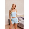 Ekouaer Pajamas for Women Set 3 Piece Soft Waffle Knit Loungewear Outfit(Light Blue)