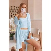 Ekouaer Pajamas for Women Set 3 Piece Soft Waffle Knit Loungewear Outfit(Light Blue)