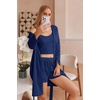 Ekouaer Pajamas for Women Set 3 Piece Soft Waffle Knit Loungewear Outfit(Navy Blue)