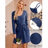 Ekouaer Pajamas for Women Set 3 Piece Soft Waffle Knit Loungewear Outfit(Navy Blue)
