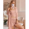 Ekouaer Pajamas for Women Set 3 Piece Soft Waffle Knit Loungewear Outfit(Pink)