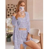 Ekouaer Pajamas for Women Set 3 Piece Soft Waffle Knit Loungewear Outfit(Purple Tie Dye)
