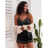 Ekouaer Pajamas for Women Set Silk Satin Pjs Sexy Lingerie Sleepwear(Black)