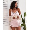 Ekouaer Pajamas for Women Set Silk Satin Pjs Sexy Lingerie Sleepwear(Pink)