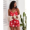 Ekouaer Pajamas for Women Set Silk Satin Pjs Sexy Lingerie Sleepwear(Snowflake)