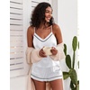 Ekouaer Pajamas for Women Set Silk Satin Pjs Sexy Lingerie Sleepwear(White)