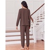 Ekouaer Pajamas for Women Set Soft Lounge Sets 2 Piece Pj Sets with Pockets(Brown)