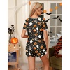 Ekouaer Pajamas for Womens Set 2 Piece Soft Sleepwear, Chest Pocket(Black Pumpkin-halloween)