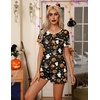 Ekouaer Pajamas for Womens Set 2 Piece Soft Sleepwear, Chest Pocket(Black Pumpkin-halloween)