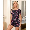 Ekouaer Pajamas for Womens Set 2 Piece Soft Sleepwear, Chest Pocket(Black-pink Flower)