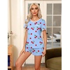 Ekouaer Pajamas for Womens Set 2 Piece Soft Sleepwear, Chest Pocket(Blue-cherry)