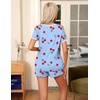 Ekouaer Pajamas for Womens Set 2 Piece Soft Sleepwear, Chest Pocket(Blue-cherry)