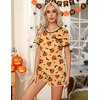 Ekouaer Pajamas for Womens Set 2 Piece Soft Sleepwear, Chest Pocket(Orange Pumpkin-halloween)