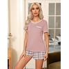 Ekouaer Pajamas for Womens Set 2 Piece Soft Sleepwear, Chest Pocket(Pink Plaid)