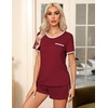 Ekouaer Pajamas for Womens Set 2 Piece Soft Sleepwear, Chest Pocket(Wine Red)