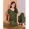 Ekouaer Viscose from Bamboo Women’s Pajama Sets Super Soft Short Sleeve Button Top and Pants Pj Sleepwear Sets S-XXL(Army Green)