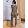 Ekouaer Viscose from Bamboo Women’s Pajama Sets Super Soft Short Sleeve Button Top and Pants Pj Sleepwear Sets S-XXL(Brown Leopard)