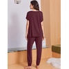 Ekouaer Viscose from Bamboo Women’s Pajama Sets Super Soft Short Sleeve Button Top and Pants Pj Sleepwear Sets S-XXL(Deep Red)
