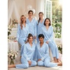 Ekouaer Women Classic Button Down Long Satin Pajamas Set Cute Bow Sleepwear(Baby Blue)