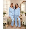 Ekouaer Women Classic Button Down Long Satin Pajamas Set Cute Bow Sleepwear(Baby Blue)