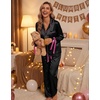 Ekouaer Women Classic Button Down Long Satin Pajamas Set Cute Bow Sleepwear(Black)