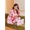 Ekouaer Women Classic Button Down Long Satin Pajamas Set Cute Bow Sleepwear(Bow Ties)