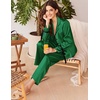 Ekouaer Women Classic Button Down Long Satin Pajamas Set Cute Bow Sleepwear(Bright Green)