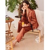 Ekouaer Women Classic Button Down Long Satin Pajamas Set Cute Bow Sleepwear(Caramel)