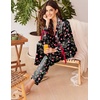 Ekouaer Women Classic Button Down Long Satin Pajamas Set Cute Bow Sleepwear(Christmas Tree)