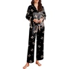 Ekouaer Women Classic Button Down Long Satin Pajamas Set Cute Bow Sleepwear(Good Night Print)