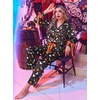 Ekouaer Women Classic Button Down Long Satin Pajamas Set Cute Bow Sleepwear(Halloween Printed)