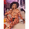 Ekouaer Women Classic Button Down Long Satin Pajamas Set Cute Bow Sleepwear(Halloween Pumpkin)