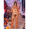Ekouaer Women Classic Button Down Long Satin Pajamas Set Cute Bow Sleepwear(Halloween Pumpkin)