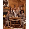 Ekouaer Women Classic Button Down Long Satin Pajamas Set Cute Bow Sleepwear(Leopard)