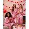 Ekouaer Women Classic Button Down Long Satin Pajamas Set Cute Bow Sleepwear(Love Cake)