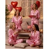 Ekouaer Women Classic Button Down Long Satin Pajamas Set Cute Bow Sleepwear(Love Cake)