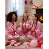 Ekouaer Women Classic Button Down Long Satin Pajamas Set Cute Bow Sleepwear(Love Cake)