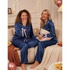 Ekouaer Women Classic Button Down Long Satin Pajamas Set Cute Bow Sleepwear(Midnight Blue)
