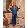 Ekouaer Women Classic Button Down Long Satin Pajamas Set Cute Bow Sleepwear(Midnight Blue)