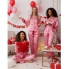 Ekouaer Women Classic Button Down Long Satin Pajamas Set Cute Bow Sleepwear(Pink Bow)
