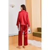 Ekouaer Women Classic Button Down Long Satin Pajamas Set Cute Bow Sleepwear(Red)