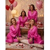 Ekouaer Women Classic Button Down Long Satin Pajamas Set Cute Bow Sleepwear(Rose Pink)