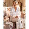 Ekouaer Women Classic Button Down Long Satin Pajamas Set Cute Bow Sleepwear(White)