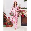 Ekouaer Women’s Classic Button Down Long Satin Silk Pajama Set(Pink Christmas Tree)