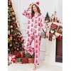 Ekouaer Women’s Classic Button Down Long Satin Silk Pajama Set(Pink Christmas Tree)