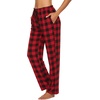 Ekouaer Womens Pajama Pants Lounge Pants Soft Drawstring Pj Bottoms(Black and Red Plaid)