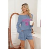 Ekouaer Women’s Pajama Sets Long Sleeve Top & Shorts Matching Lounge Set(Blue)